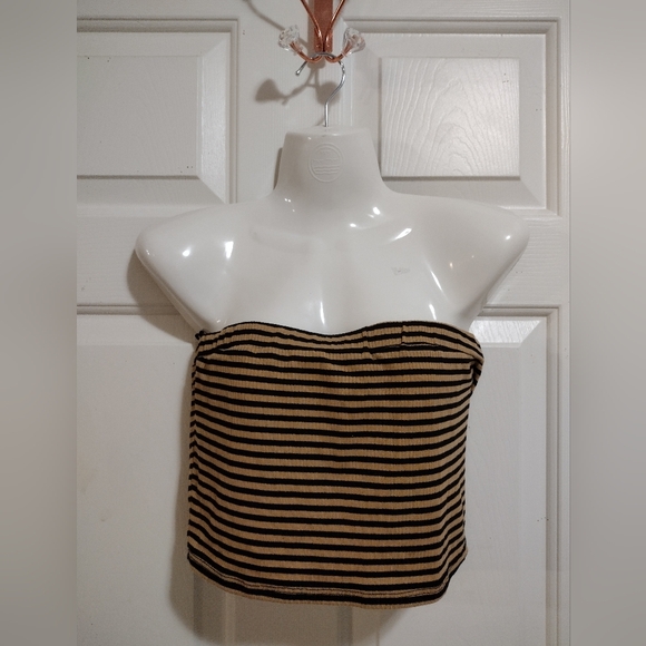 Ups & Downs Y2K Black/Beige Striped Cropped Tube Top Size Medium - Picture 1 of 4